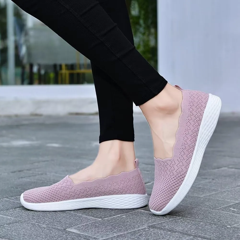 Puxowe Women's Slip on Walking Loafer Shoes-Lightweight Flat Shoes for Women Low-Top Round Toe Knit Memory Foam Sneaker