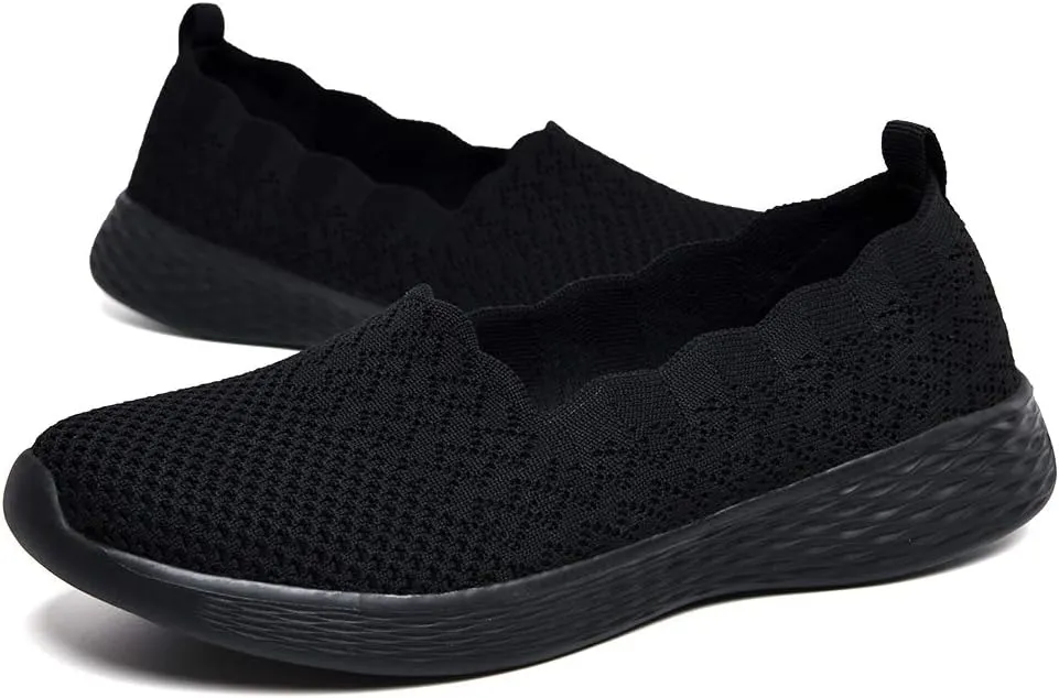 Puxowe Women's Slip on Walking Loafer Shoes-Lightweight Flat Shoes for Women Low-Top Round Toe Knit Memory Foam Sneaker
