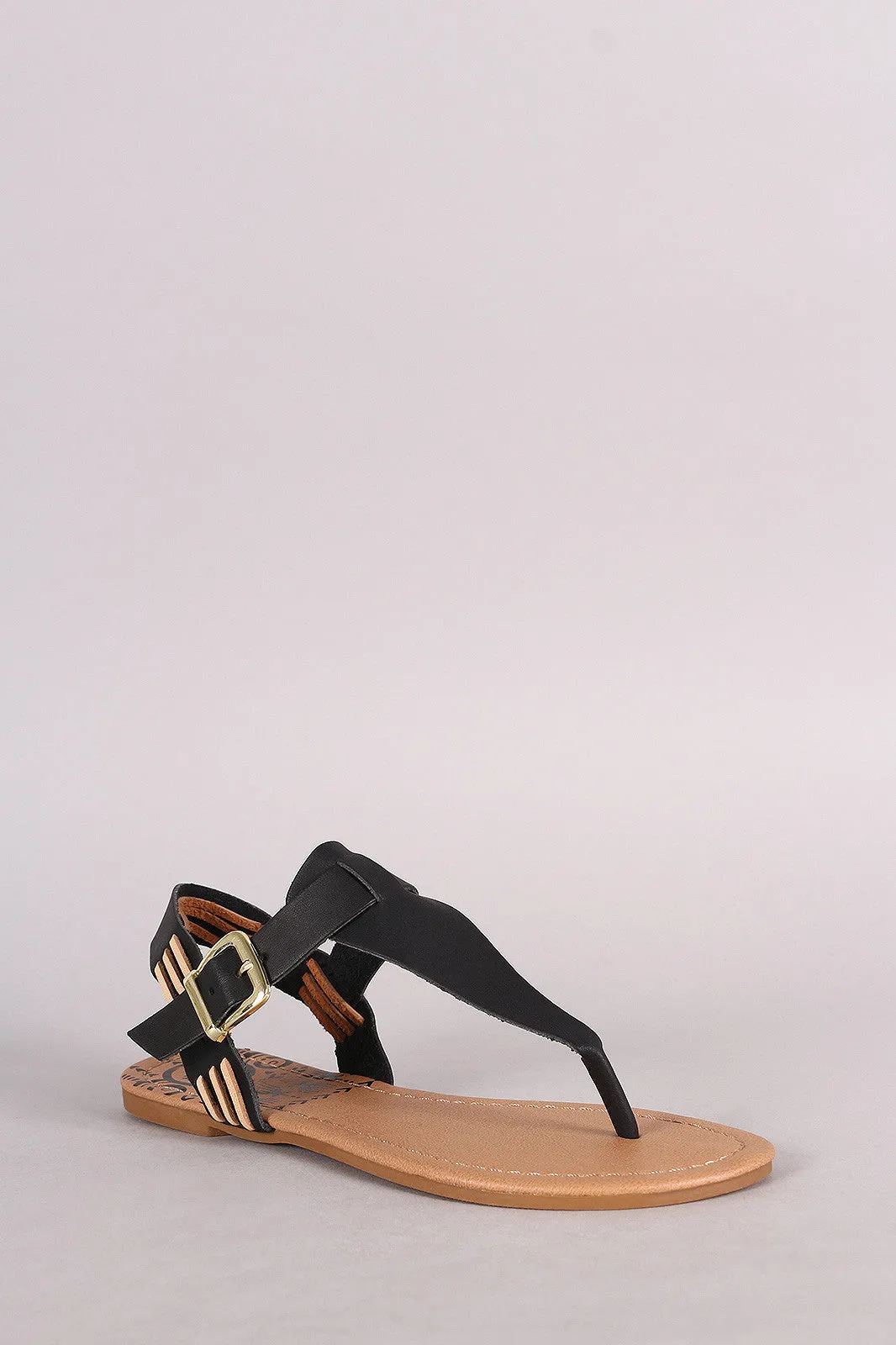 Qupid Low-price guarantee Flat Polished Thong T-Strap Stitched Sandal Contrast