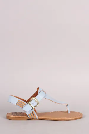 Qupid Low-price guarantee Flat Polished Thong T-Strap Stitched Sandal Contrast