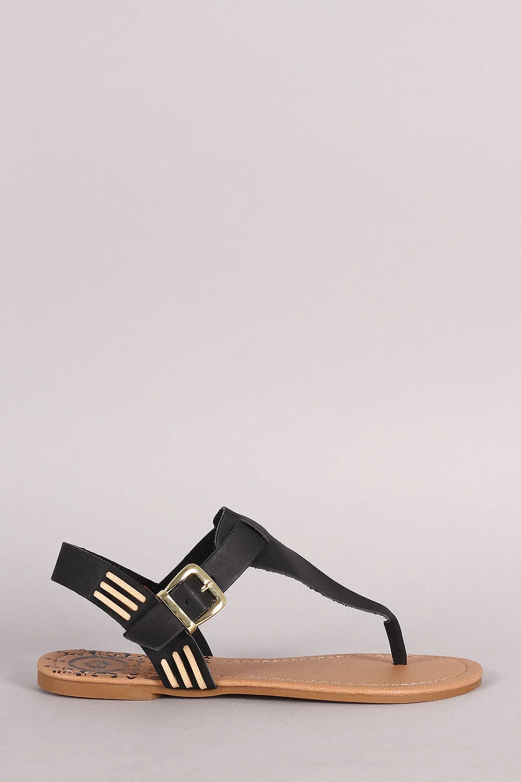 Qupid Low-price guarantee Flat Polished Thong T-Strap Stitched Sandal Contrast