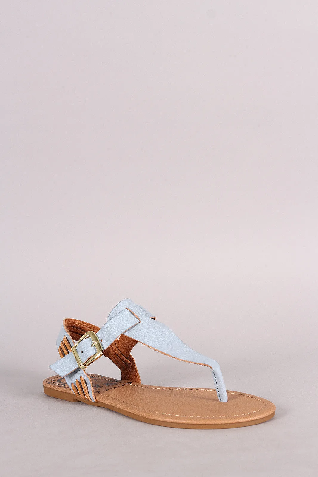 Qupid Low-price guarantee Flat Polished Thong T-Strap Stitched Sandal Contrast