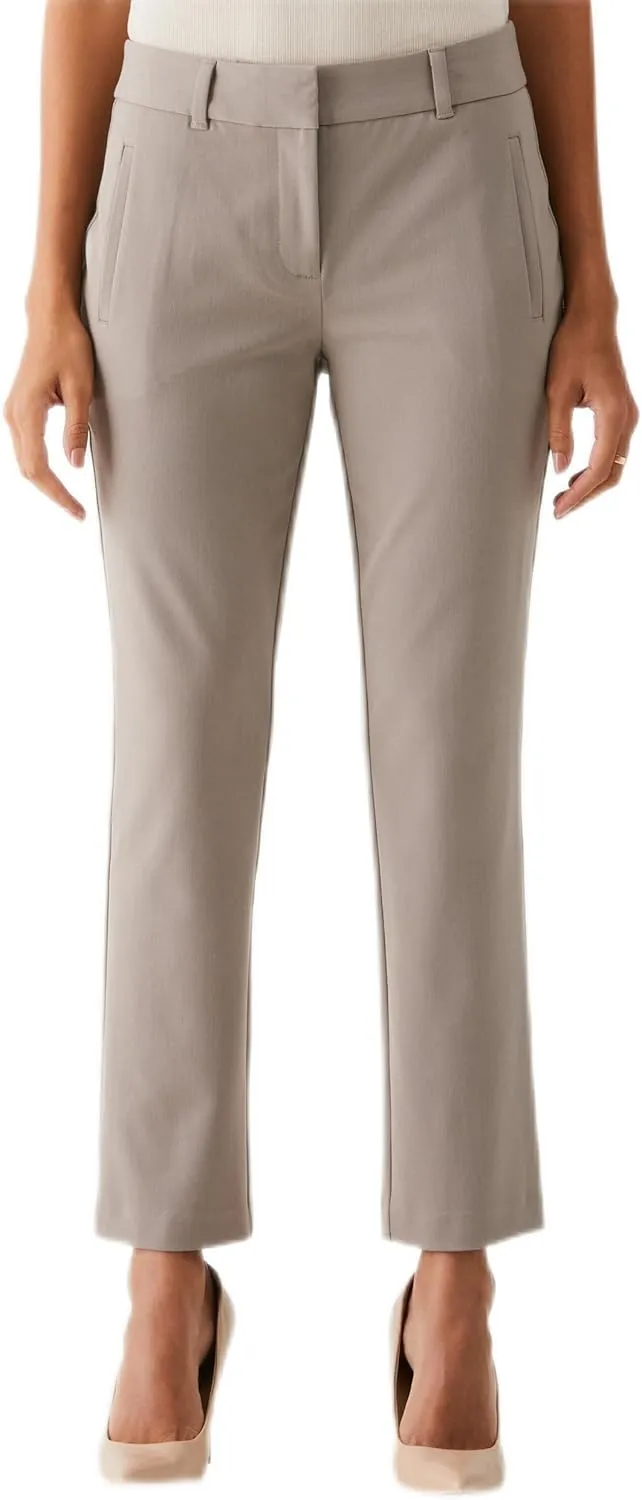 Rafaella Women's 28" Petite Stretch Ankle Pants with Slimming Waist Panel, Soft Gabardine Fabric, Straight Leg Classic Fit