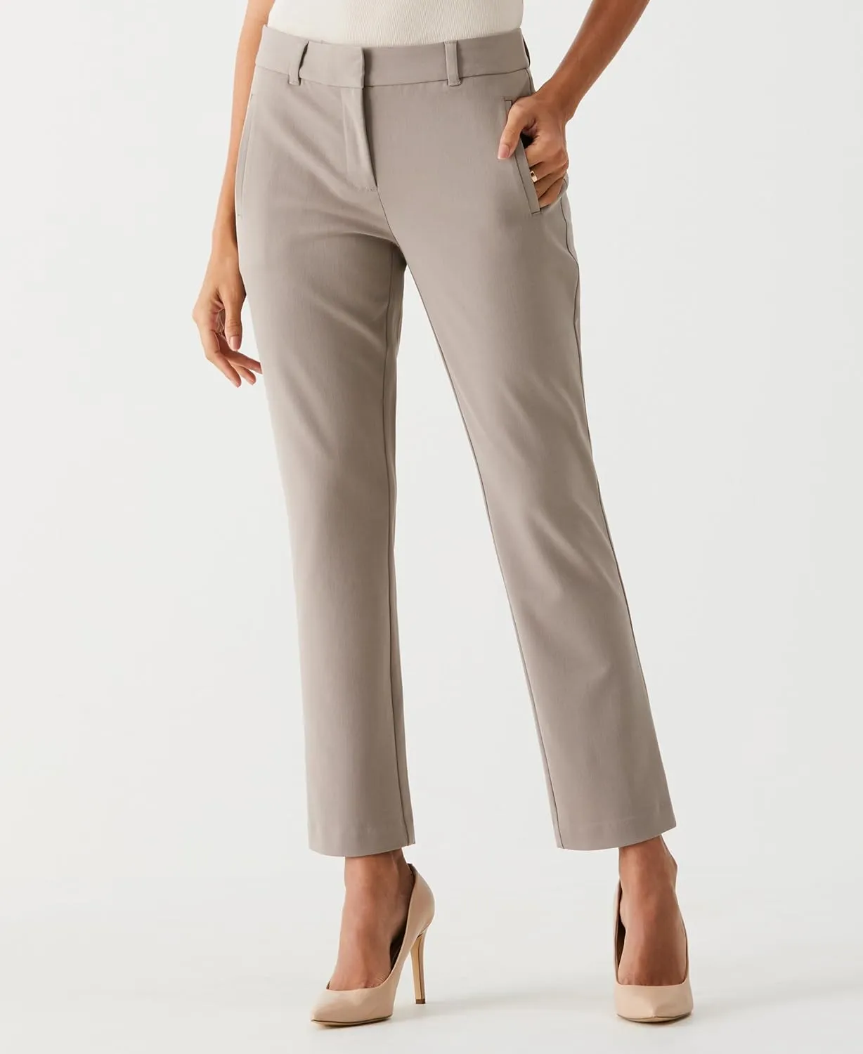 Rafaella Women's 28" Petite Stretch Ankle Pants with Slimming Waist Panel, Soft Gabardine Fabric, Straight Leg Classic Fit