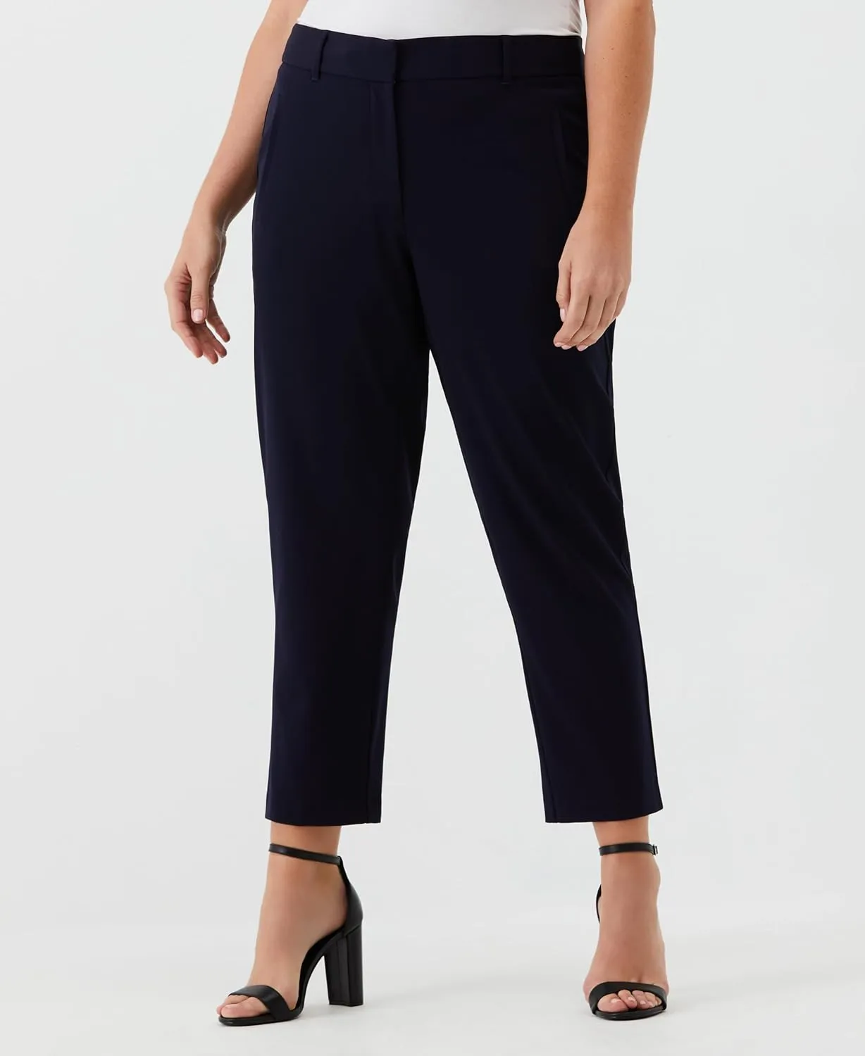 Rafaella Women's 28" Plus Size Stretch Ankle Pants with Slimming Waist Panel, Soft Gabardine Fabric, Straight Leg Classic Fit