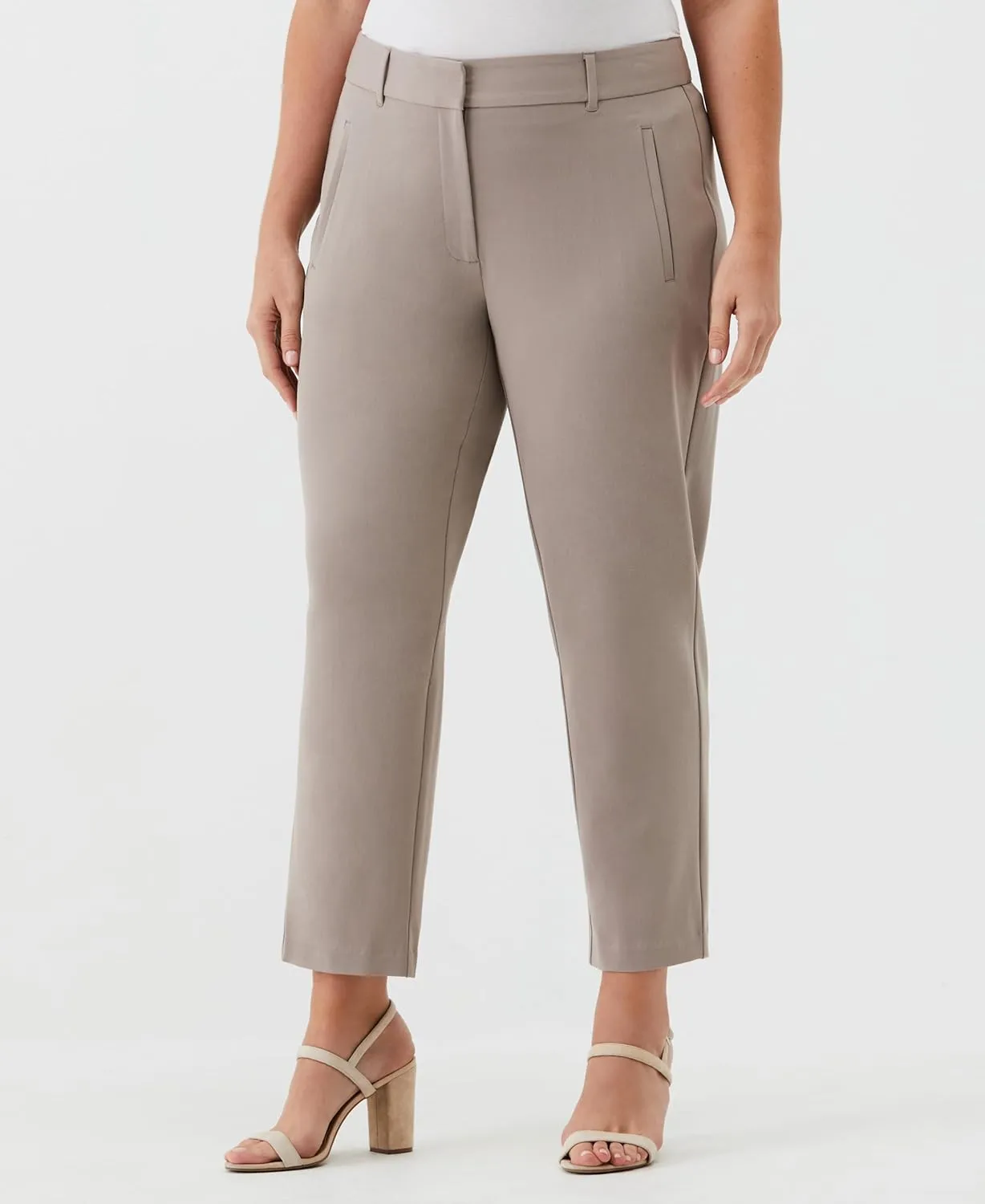 Rafaella Women's 28" Plus Size Stretch Ankle Pants with Slimming Waist Panel, Soft Gabardine Fabric, Straight Leg Classic Fit