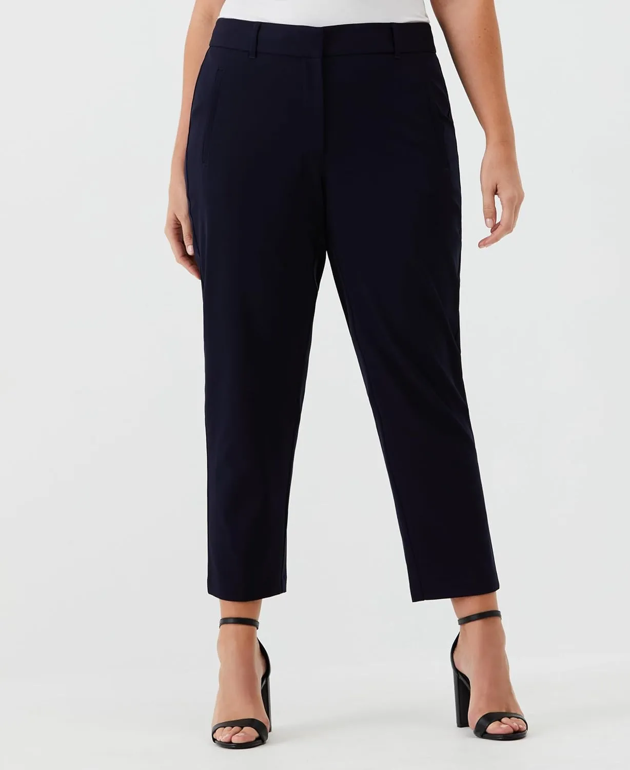 Rafaella Women's 28" Plus Size Stretch Ankle Pants with Slimming Waist Panel, Soft Gabardine Fabric, Straight Leg Classic Fit