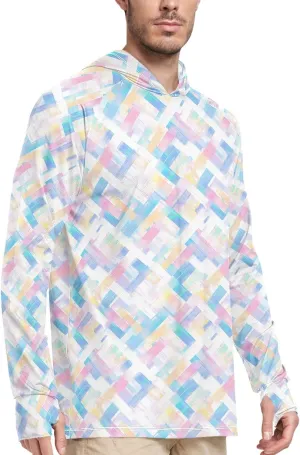 Rainbow Tie Dye Mens Sun Shirts Protection Long Sleeve Fishing Shirt UPF 50  Adult Rash Guards Hooded Rashguard for Men