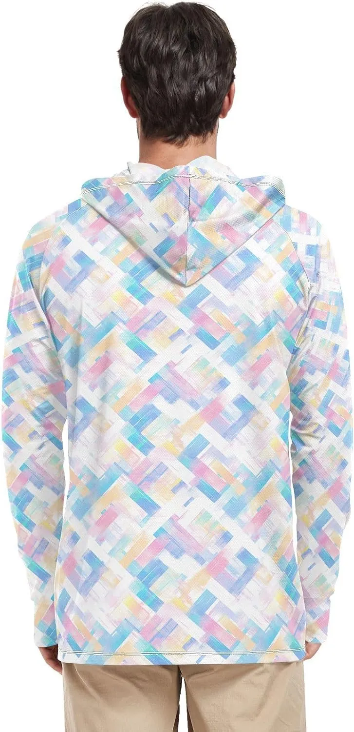 Rainbow Tie Dye Mens Sun Shirts Protection Long Sleeve Fishing Shirt UPF 50  Adult Rash Guards Hooded Rashguard for Men