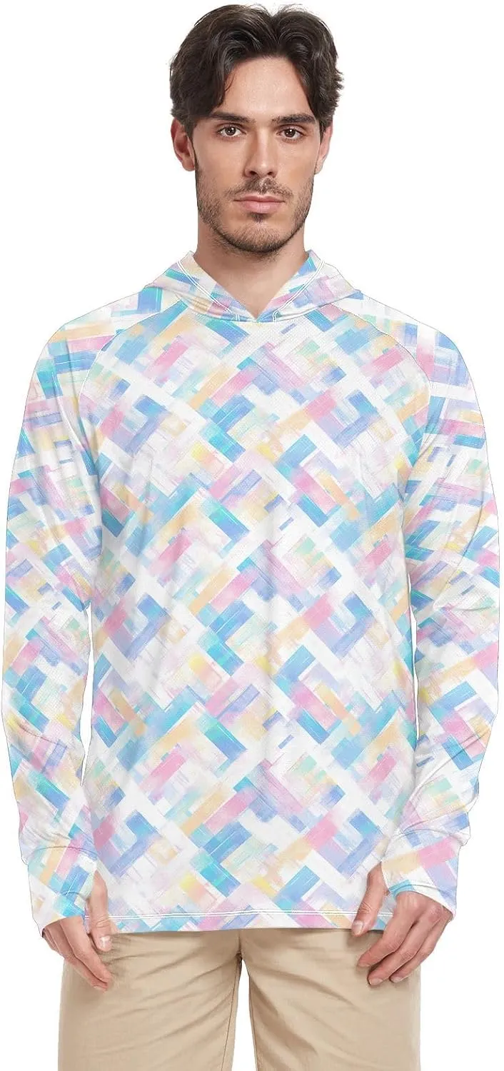 Rainbow Tie Dye Mens Sun Shirts Protection Long Sleeve Fishing Shirt UPF 50  Adult Rash Guards Hooded Rashguard for Men
