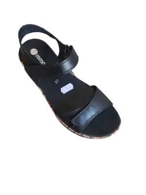 Remonte Black Leather Adjustable Width Wedge Sandal