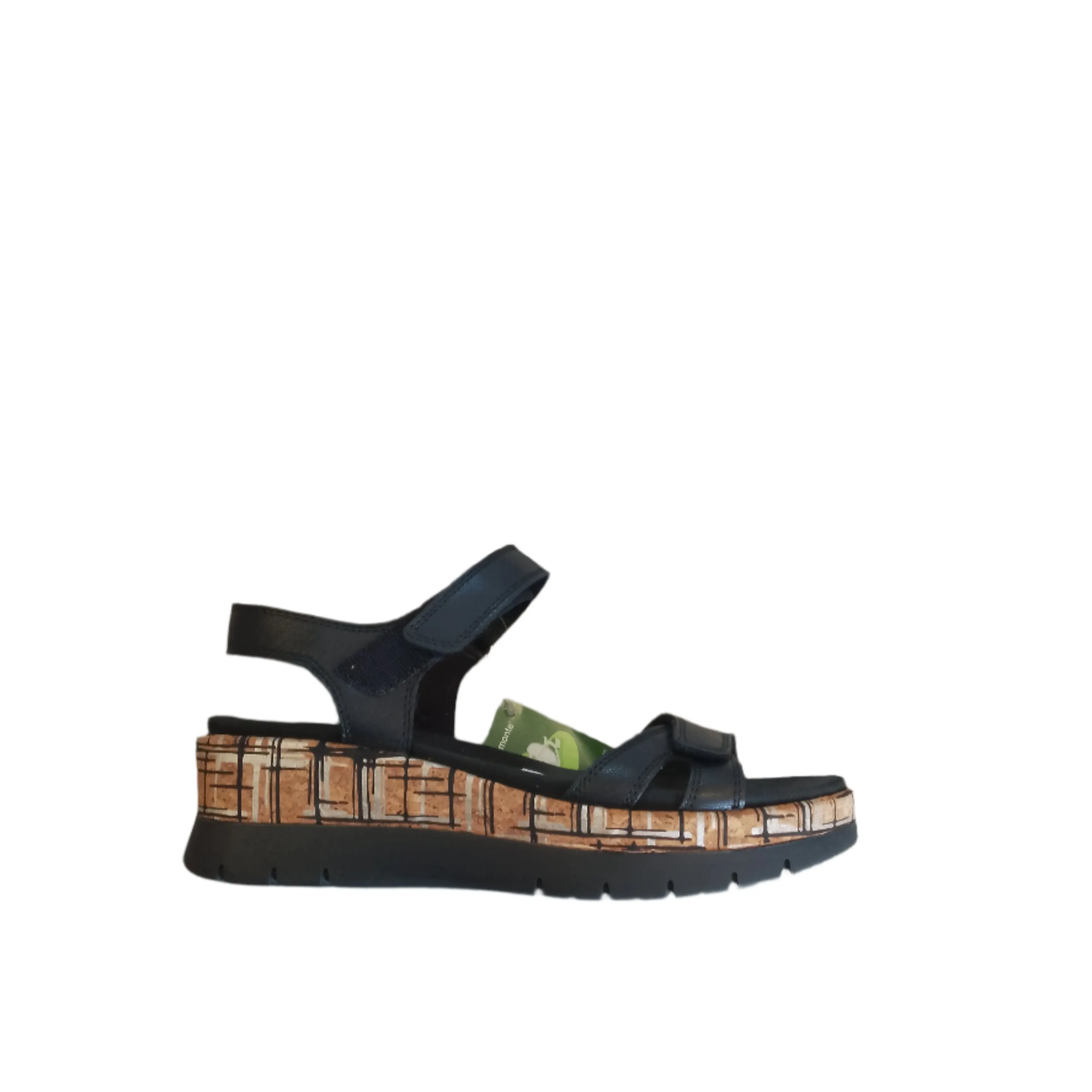 Remonte Black Leather Adjustable Width Wedge Sandal