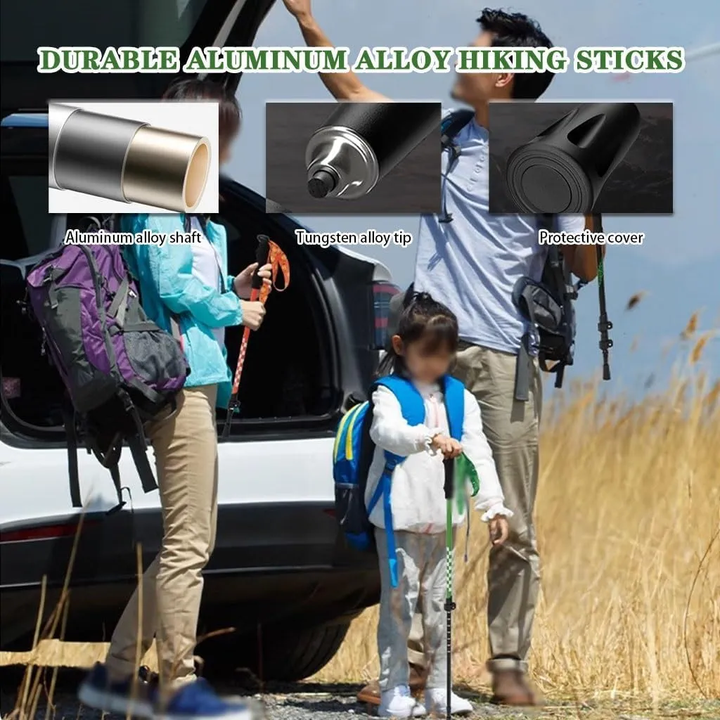 Retractable Outdoor Portable Trekking Pole, Spring Camping Walking Stick, with EVA Grip, Adjustable Wrist Strap, for Boys/Girls