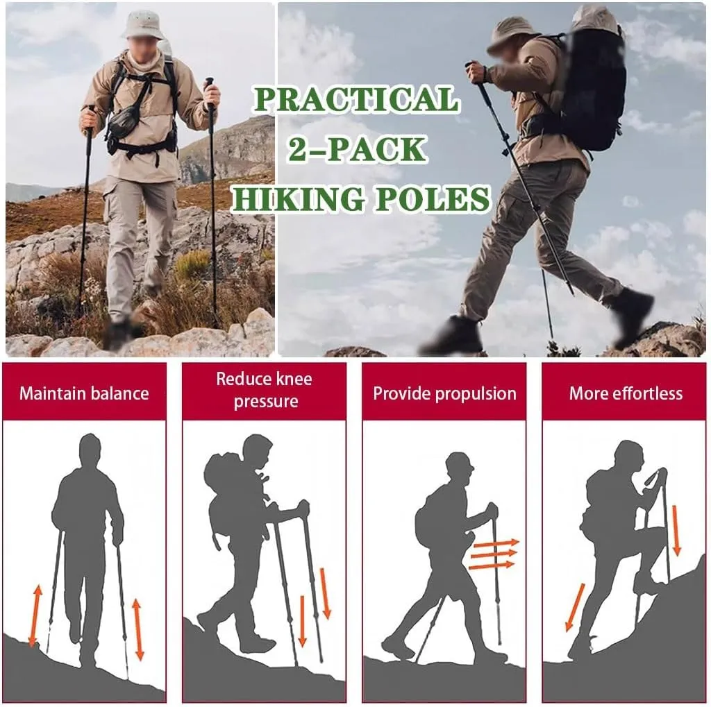 Retractable Outdoor Portable Trekking Pole, Spring Camping Walking Stick, with EVA Grip, Adjustable Wrist Strap, for Boys/Girls