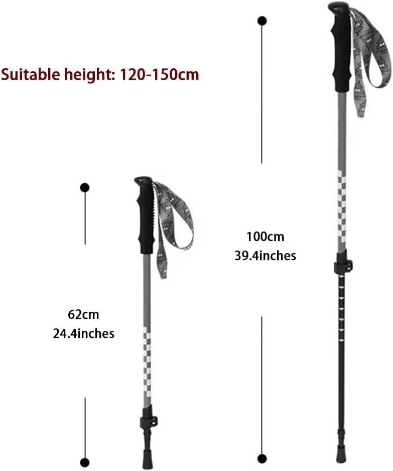 Retractable Outdoor Portable Trekking Pole, Spring Camping Walking Stick, with EVA Grip, Adjustable Wrist Strap, for Boys/Girls