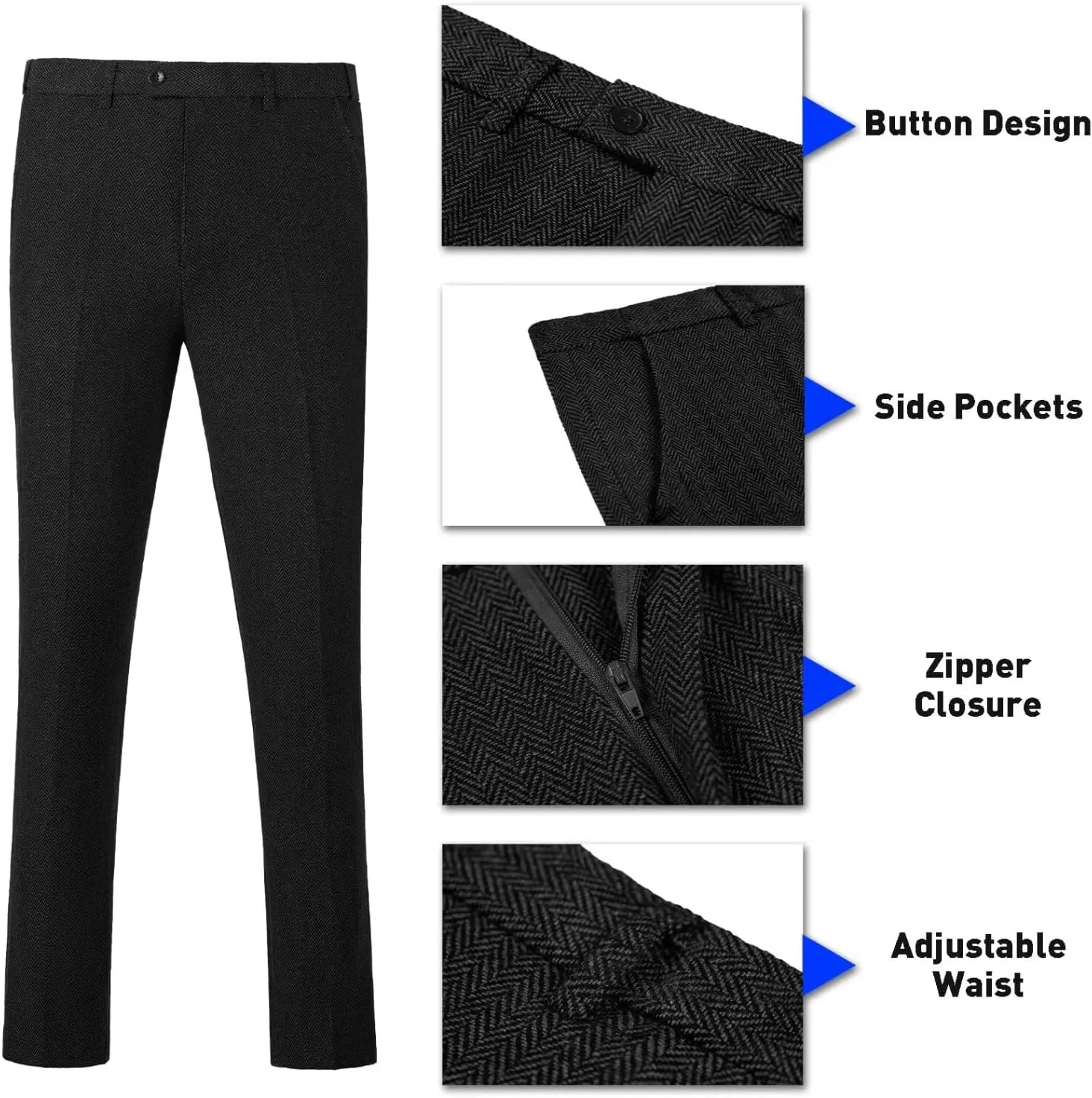 Retro Tweed Herringbone Suit for Men Slim Fit 3 Pieces Mens Suit Groom Dress Tuxedos Prom Suit Jacket Vest Pants