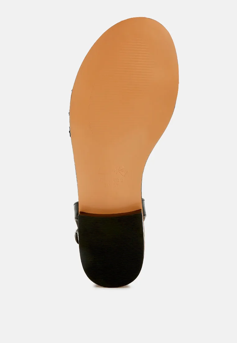 Rhinestone Pearl Detail Flat Sandals by RUW