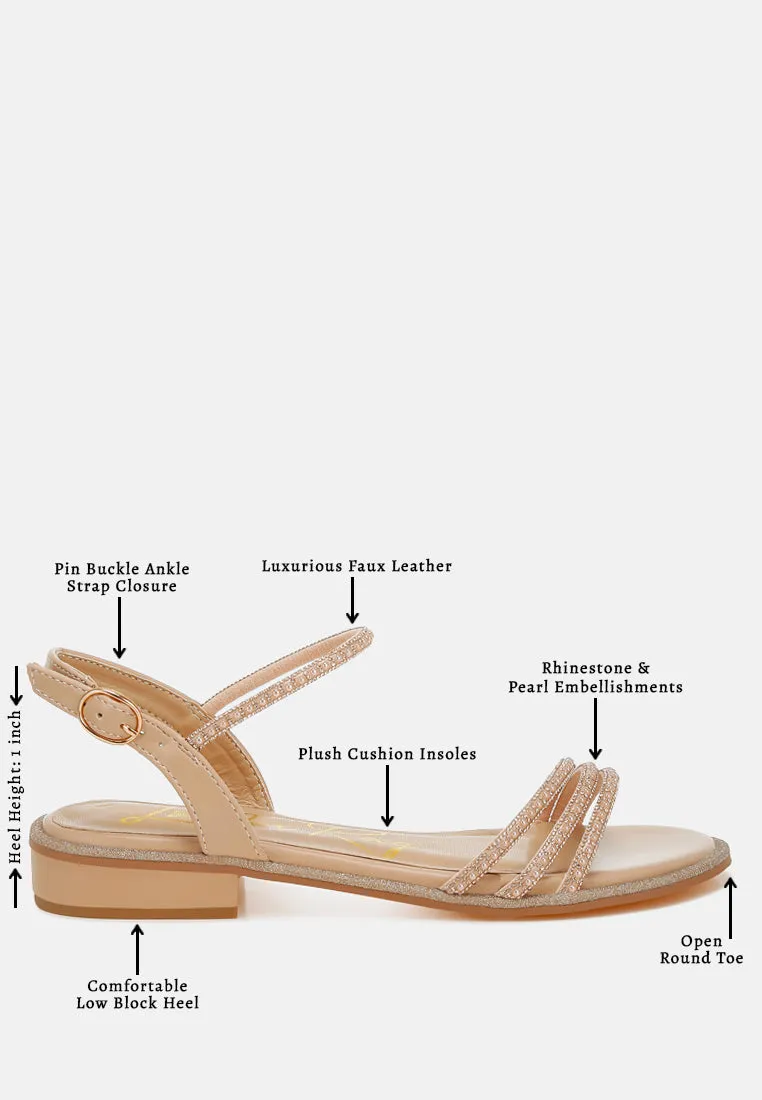 Rhinestone Pearl Detail Flat Sandals by RUW