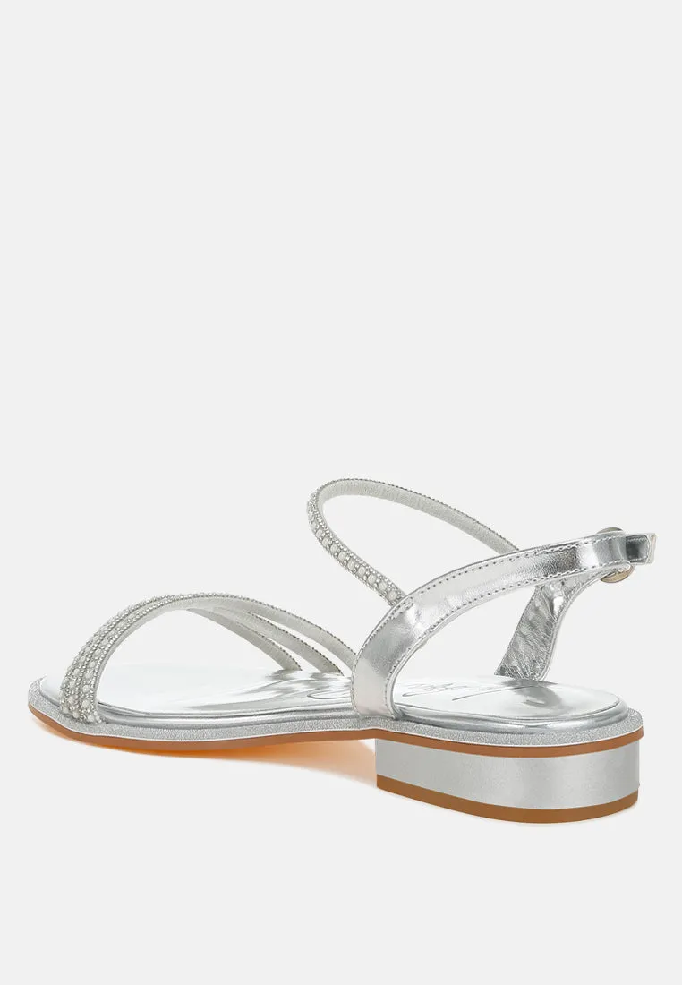 Rhinestone Pearl Detail Flat Sandals by RUW