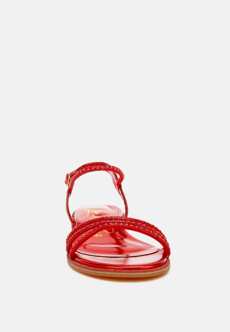 Rhinestone Pearl Detail Flat Sandals by RUW