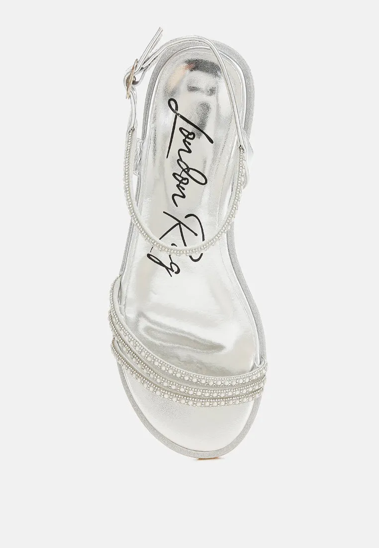 Rhinestone Pearl Detail Flat Sandals by RUW
