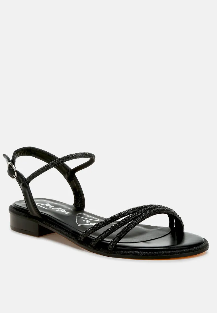 Rhinestone Pearl Detail Flat Sandals by RUW