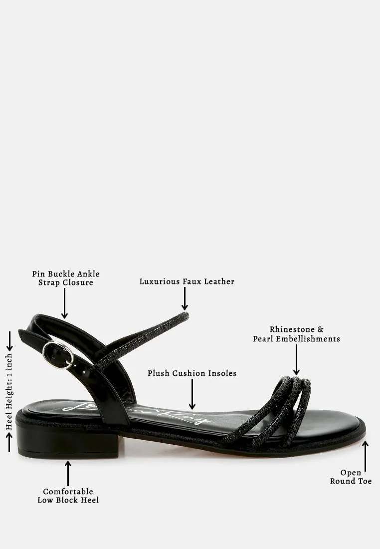 Rhinestone Pearl Detail Flat Sandals by RUW