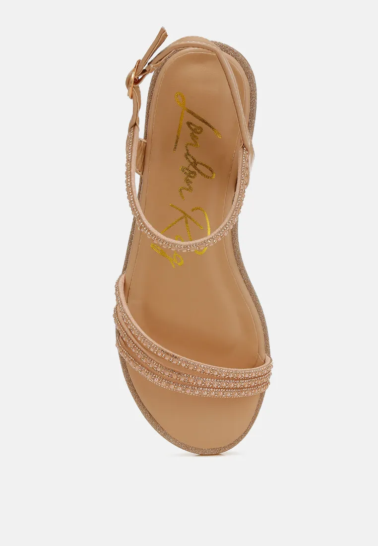 Rhinestone Pearl Detail Flat Sandals by RUW