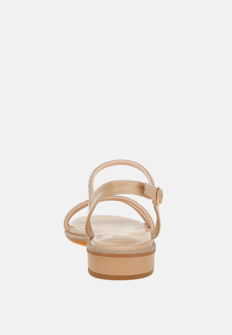 Rhinestone Pearl Detail Flat Sandals by RUW