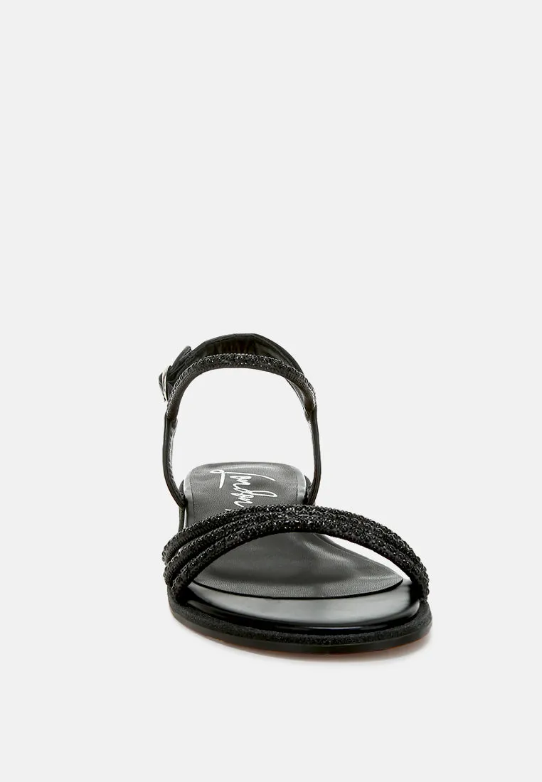 Rhinestone Pearl Detail Flat Sandals by RUW