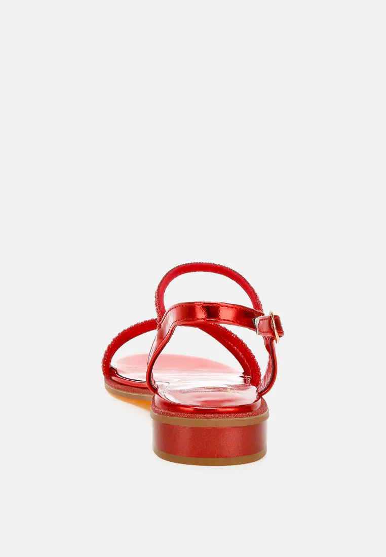 Rhinestone Pearl Detail Flat Sandals by RUW