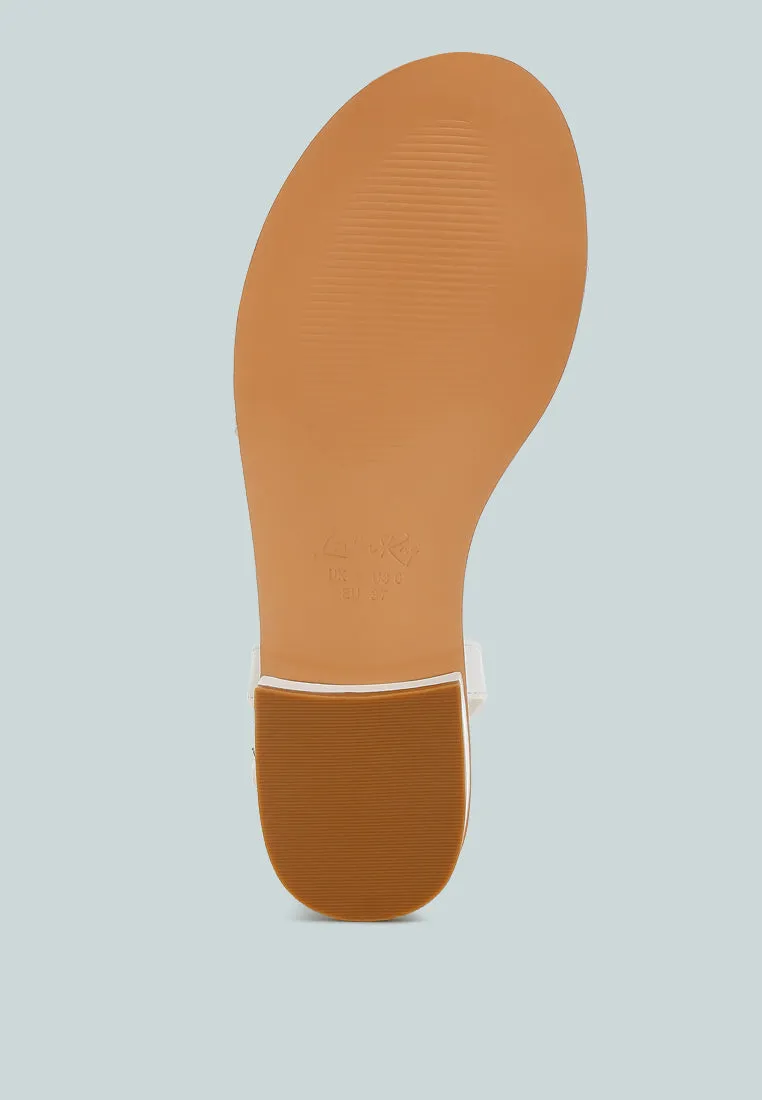 Rhinestone Pearl Detail Flat Sandals by RUW
