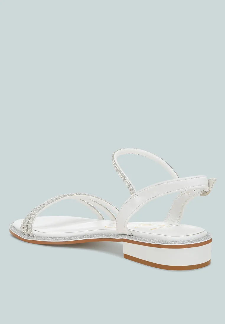 Rhinestone Pearl Detail Flat Sandals by RUW