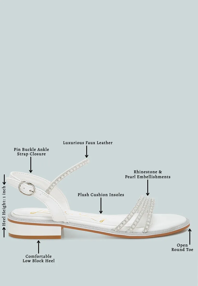 Rhinestone Pearl Detail Flat Sandals by RUW