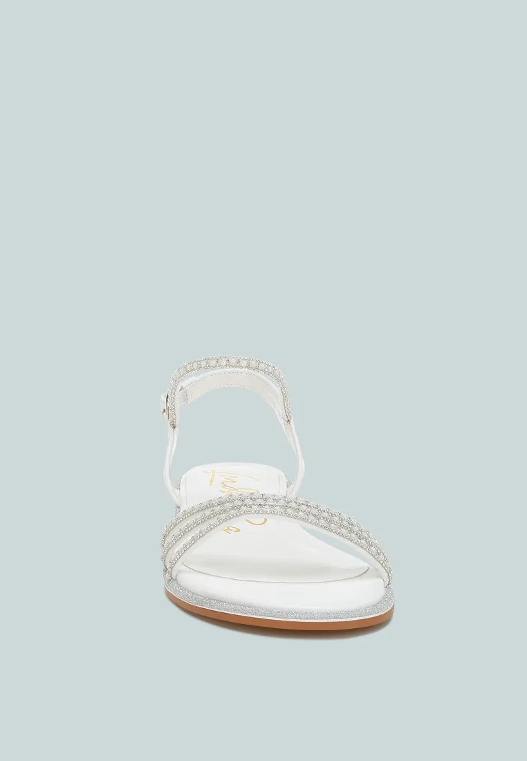 Rhinestone Pearl Detail Flat Sandals by RUW