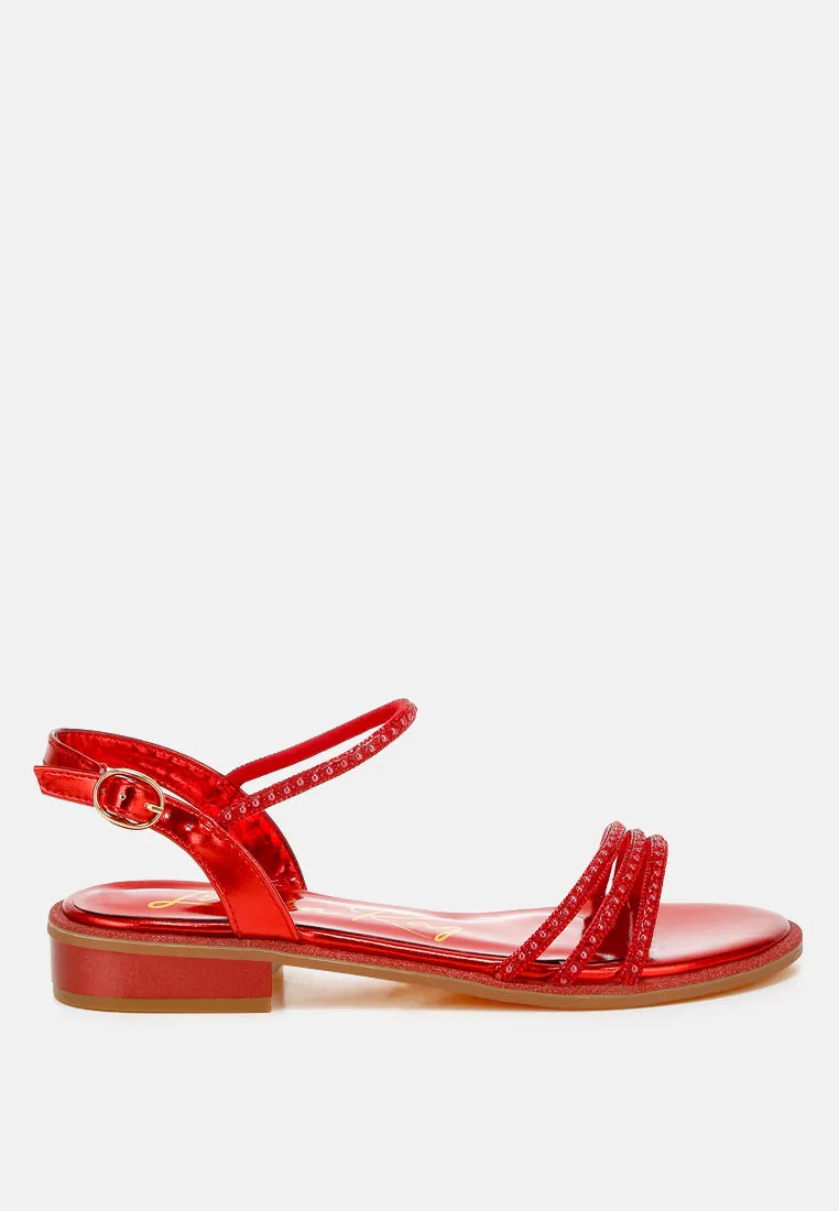 Rhinestone Pearl Detail Flat Sandals by RUW