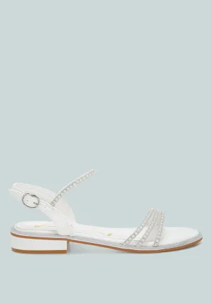 Rhinestone Pearl Detail Flat Sandals by RUW