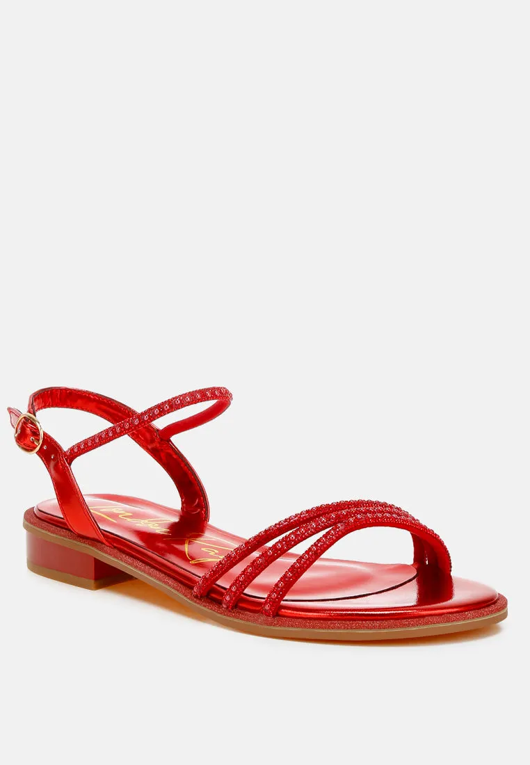 Rhinestone Pearl Detail Flat Sandals by RUW