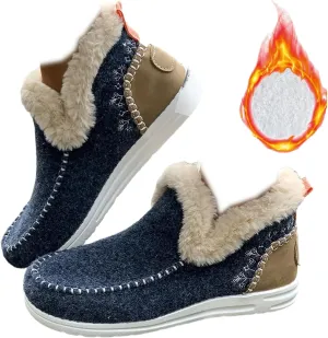 SACFOF Women's Flat Fluffy Ankle Boots,Faux Fur Lining Foam Boots Anti-Slip Plush Lining Winter Warm House Snow Shoes