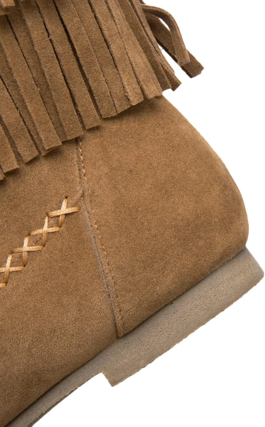 SACFOF Women's Suede Western Tassel Cowboys Ankle Boots Winrer Slip On Booties Casual Fashion Vintage Flat Ankle Booties