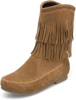SACFOF Women's Suede Western Tassel Cowboys Ankle Boots Winrer Slip On Booties Casual Fashion Vintage Flat Ankle Booties