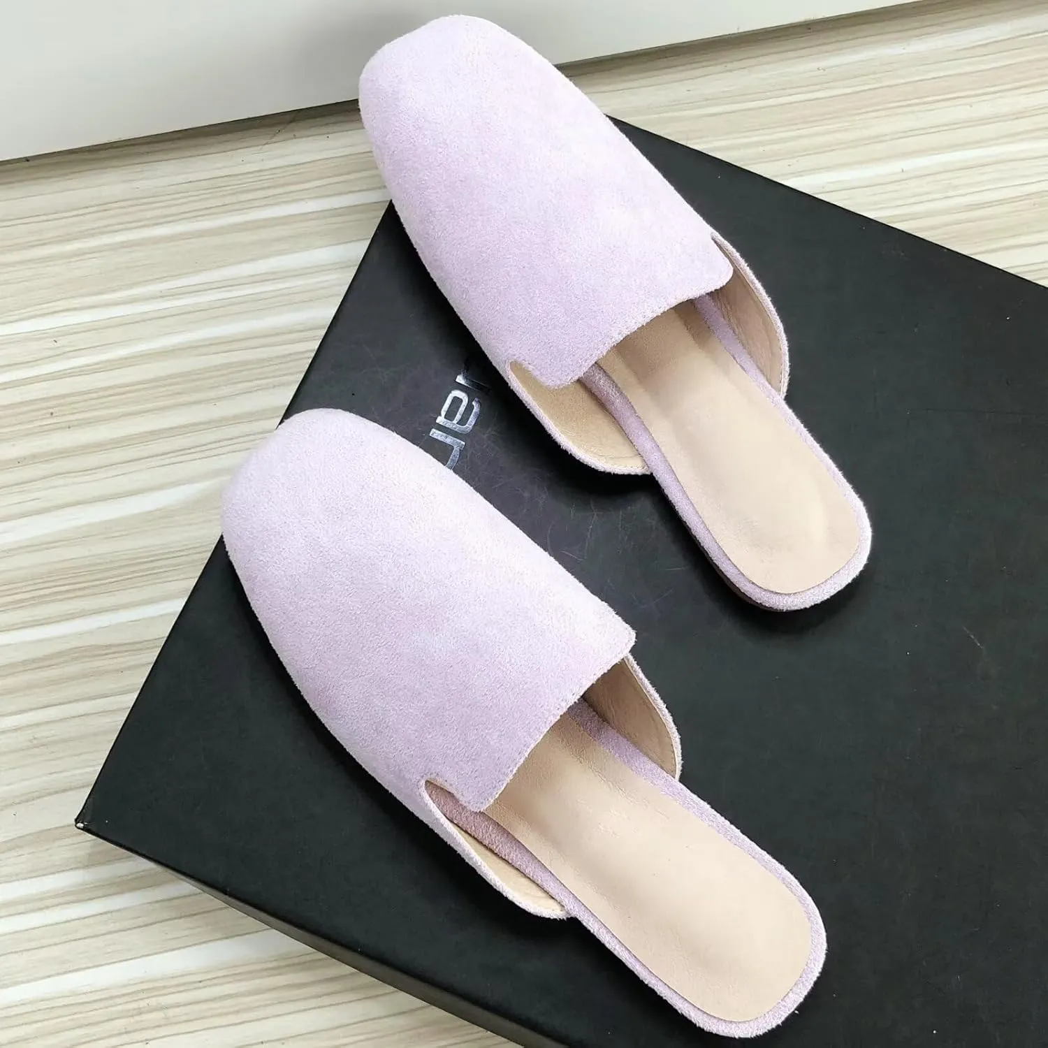 SAILING LU Square Toe Mules for Women Casual Backless Shoes Solid Color Flat Slip ons Comfort Summer Sandals