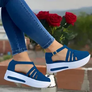 Sandals for Women 2025 Dressy Summer Casual Slip on Ankle Strap Buckle Crystal Platform Wedges Closed Toe Sandals Flat Buckle up Walking Shoes