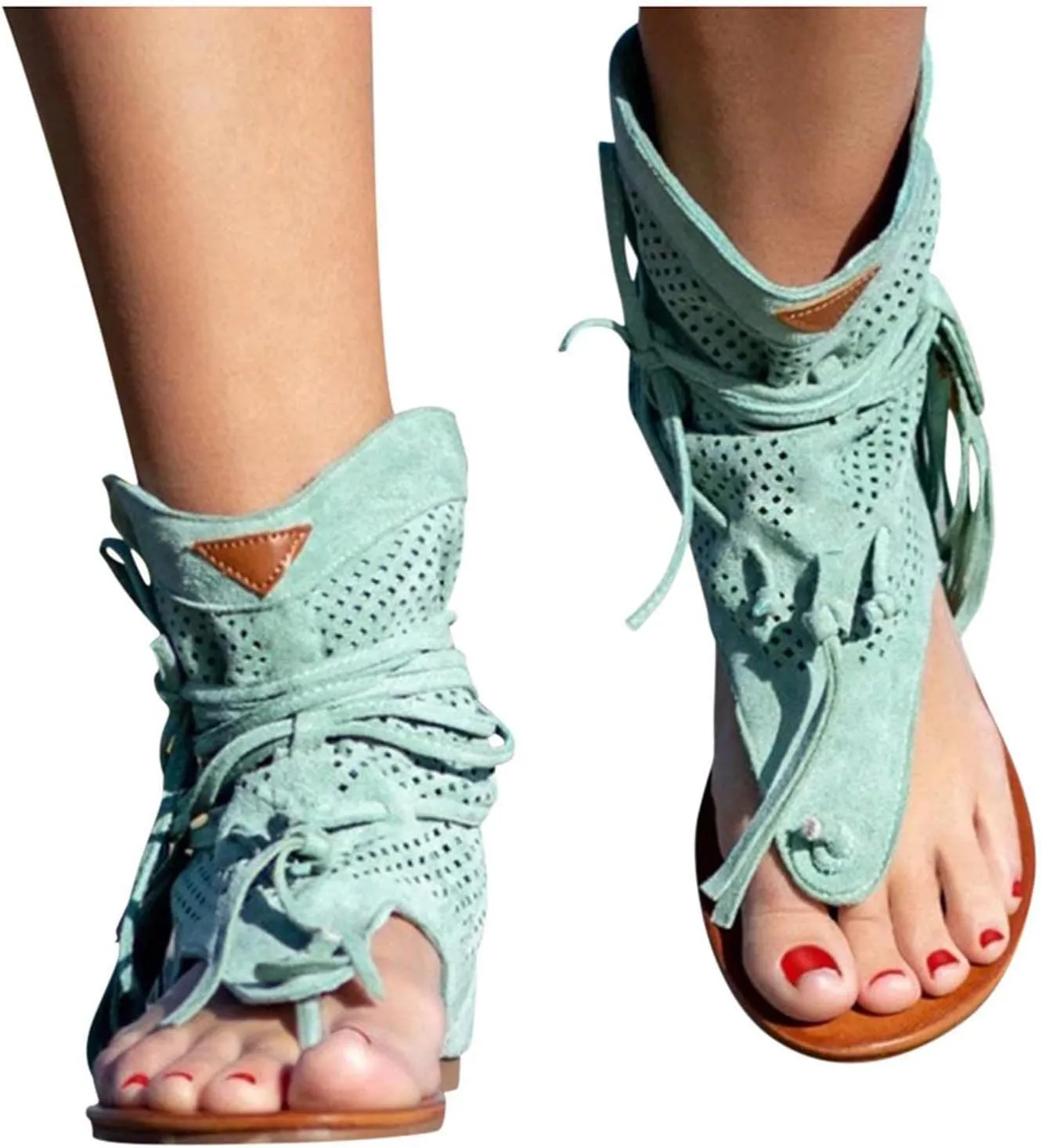 Sandals for Women Dressy Summer Flat Vintage Clip Toe Flip Flops Boho Fringe Tassel Sandals 2023 Bohemian Retro Casual Roman Beach Shoes Boots