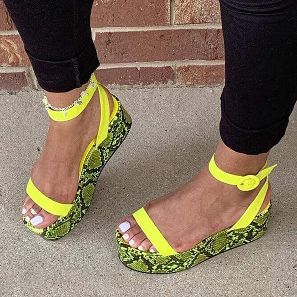 Sandals for Women Wide Width,Open Toe Ankle Strap Wedges Sandal Sexy Snakeskin Flatform Sandals Slingbacks Heeled Sandals