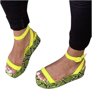 Sandals for Women Wide Width,Open Toe Ankle Strap Wedges Sandal Sexy Snakeskin Flatform Sandals Slingbacks Heeled Sandals