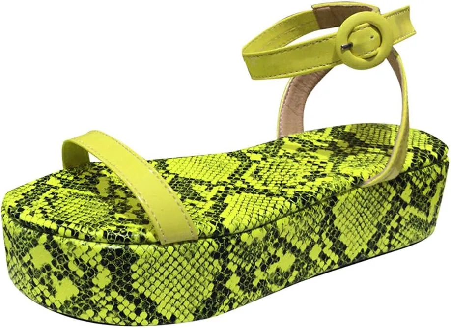 Sandals for Women Wide Width,Open Toe Ankle Strap Wedges Sandal Sexy Snakeskin Flatform Sandals Slingbacks Heeled Sandals