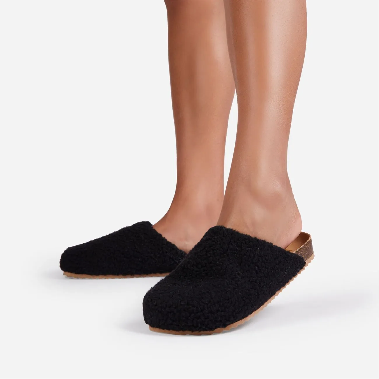 Sandals Oozy Mule Womens Shearling Furry Cutting-edge Flat Reliable shipping Luxemoda Mule Faux Black Clog