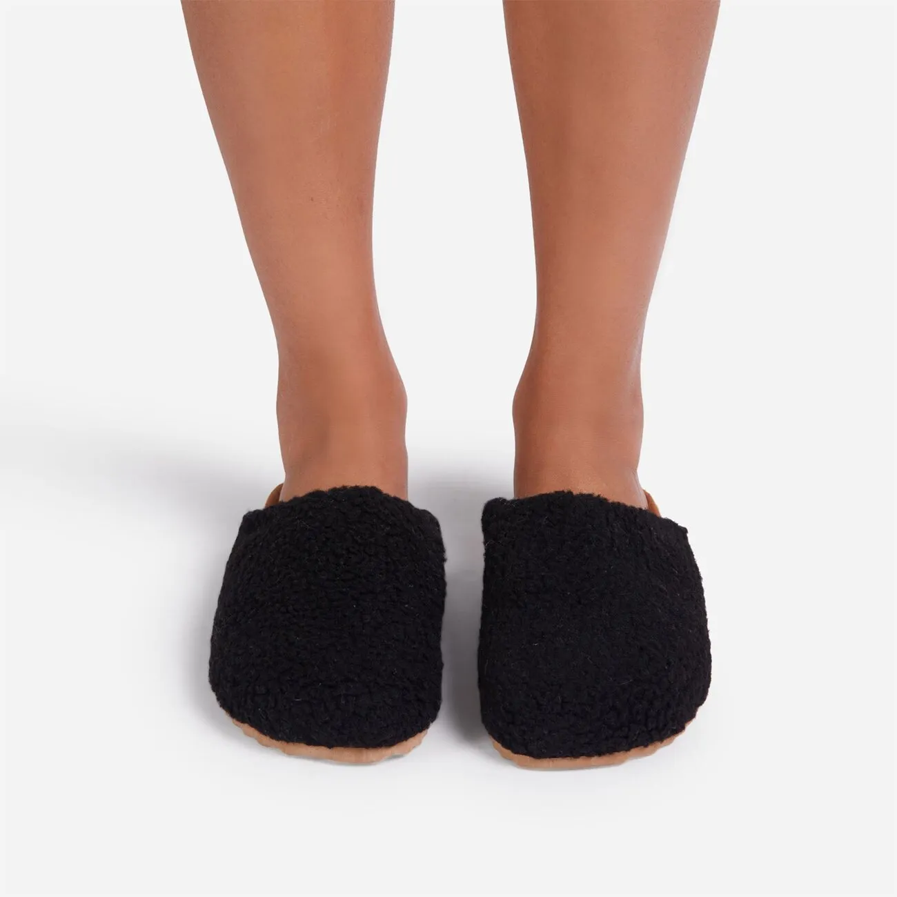 Sandals Oozy Mule Womens Shearling Furry Cutting-edge Flat Reliable shipping Luxemoda Mule Faux Black Clog