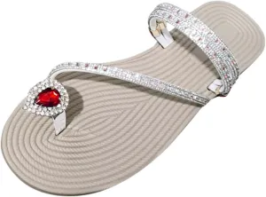 Sandals Women Dressy Summer Ladies Fashion Summer Solid Color Leather Rhinestone Toe Straw Woven Flat Slippers